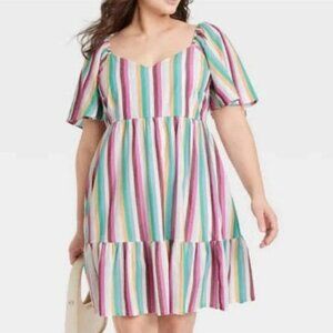 Ava & Viv Multicolor Flutter Sleeve Tiered Knee Length Dress Size X 14